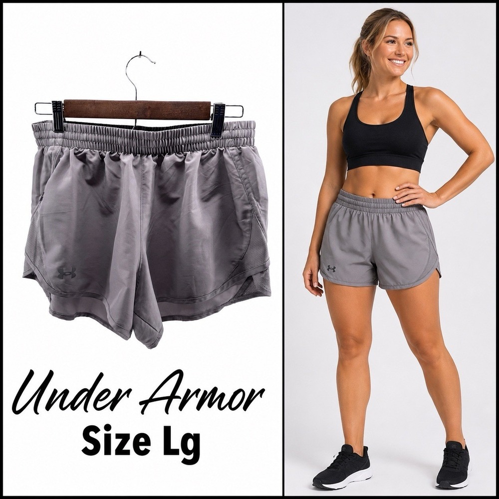 Under Armor Women's Running Shorts Gray Size L (approx) Drawstring Pockets